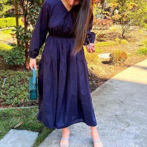Modern Citizen Maxi Dress Delia XS / SMALL Blue Cotton Poplin Tiered